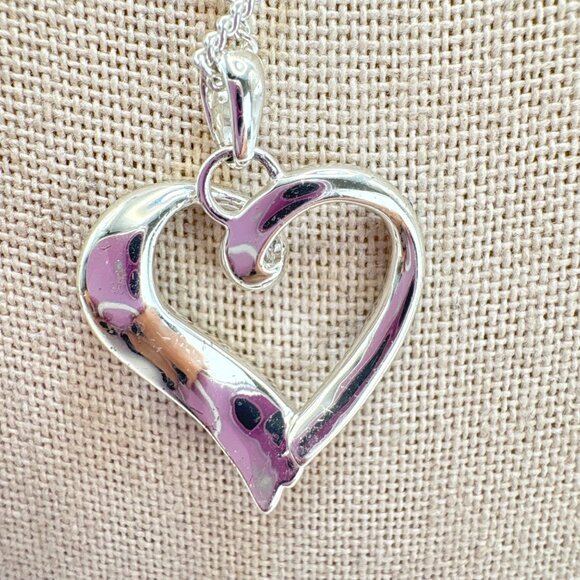 VTG Sterling Silver 925 Blue & White CZ Heart Pendant Necklace Size 20" Length - Picture 5 of 12